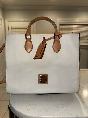 Dooney & Bourke White Satchel with Tan Leather Trim